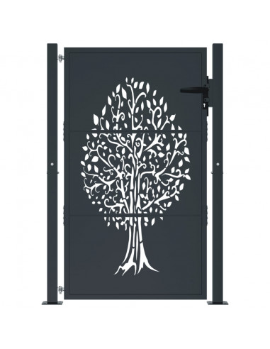 Cancello da giardino antracite 100x150 cm in acciaio con design ad albero