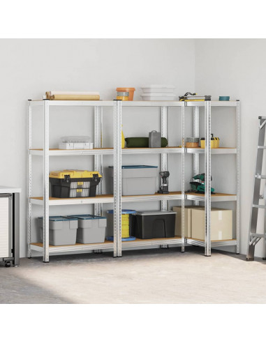 Mensole Portaoggetti 4 Strati 3 pz Argento in Acciaio e Legno