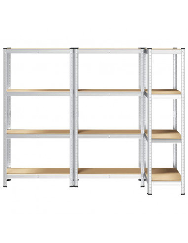 Mensole Portaoggetti 4 Strati 3 pz Argento in Acciaio e Legno