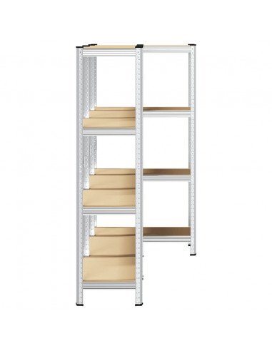 Mensole Portaoggetti 4 Strati 3 pz Argento in Acciaio e Legno