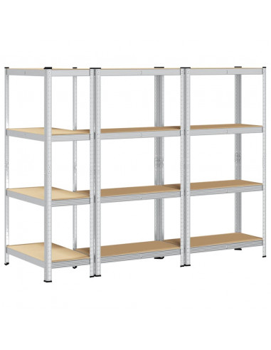 Mensole Portaoggetti 4 Strati 3 pz Argento in Acciaio e Legno