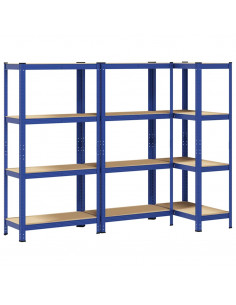Mensole Portaoggetti 4 Strati 3pz Blu Acciaio Legno Multistrato