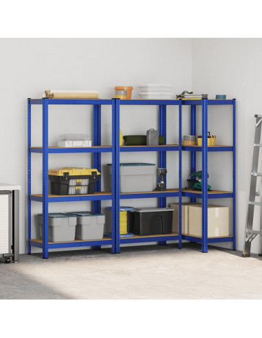 Mensole Portaoggetti 4 Strati 3pz Blu Acciaio Legno Multistrato