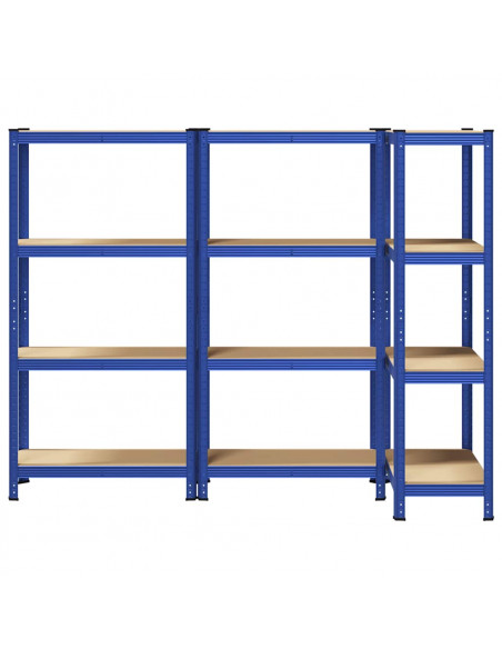 Mensole Portaoggetti 4 Strati 3pz Blu Acciaio Legno Multistrato