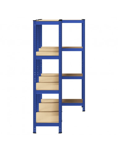 Mensole Portaoggetti 4 Strati 3pz Blu Acciaio Legno Multistrato