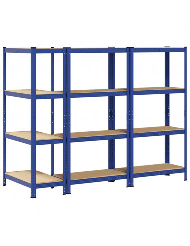 Mensole Portaoggetti 4 Strati 3pz Blu Acciaio Legno Multistrato