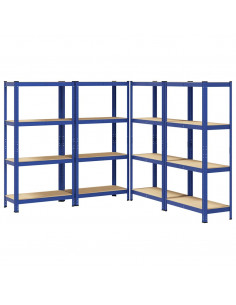 Mensole Portaoggetti 4 Strati 4pz Blu Acciaio Legno Multistrato