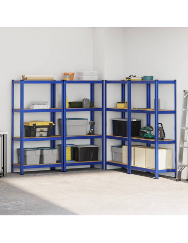 Mensole Portaoggetti 4 Strati 4pz Blu Acciaio Legno Multistrato