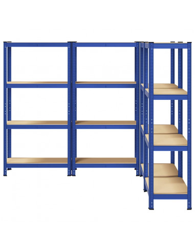 Mensole Portaoggetti 4 Strati 4pz Blu Acciaio Legno Multistrato