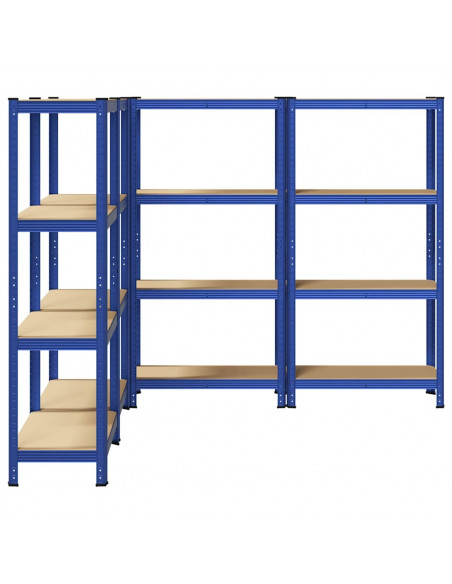 Mensole Portaoggetti 4 Strati 4pz Blu Acciaio Legno Multistrato