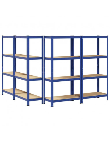Mensole Portaoggetti 4 Strati 4pz Blu Acciaio Legno Multistrato