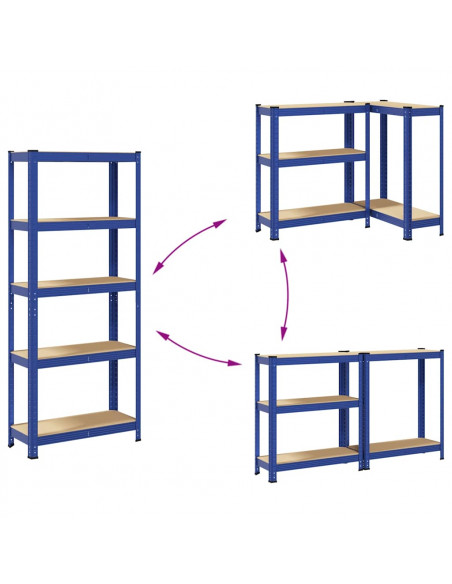 Mensole Portaoggetti 5 Strati 2pz Blu Acciaio Legno Multistrato
