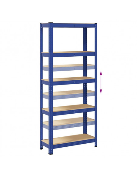 Mensole Portaoggetti 5 Strati 2pz Blu Acciaio Legno Multistrato