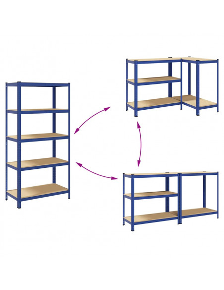 Mensole Portaoggetti 5 Strati 2pz Blu Acciaio Legno Multistrato