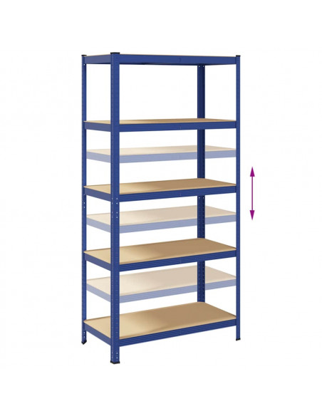 Mensole Portaoggetti 5 Strati 2pz Blu Acciaio Legno Multistrato