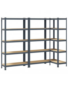 Mensole Portaoggetti 5 Strati 3pz Antracite in Acciaio e Legno