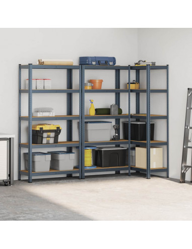 Mensole Portaoggetti 5 Strati 3pz Antracite in Acciaio e Legno