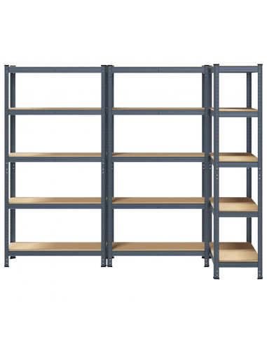 Mensole Portaoggetti 5 Strati 3pz Antracite in Acciaio e Legno