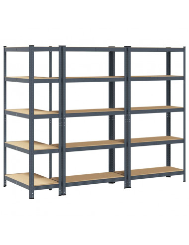 Mensole Portaoggetti 5 Strati 3pz Antracite in Acciaio e Legno