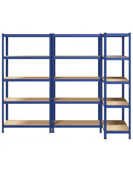 Mensole Portaoggetti 5 Strati 3pz Blu Acciaio Legno Multistrato