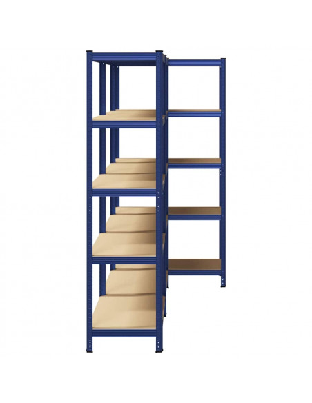 Mensole Portaoggetti 5 Strati 3pz Blu Acciaio Legno Multistrato