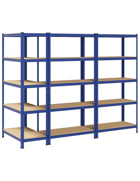 Mensole Portaoggetti 5 Strati 3pz Blu Acciaio Legno Multistrato
