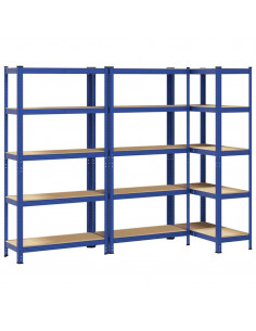 Mensole Portaoggetti 5 Strati 3pz Blu Acciaio Legno Multistrato