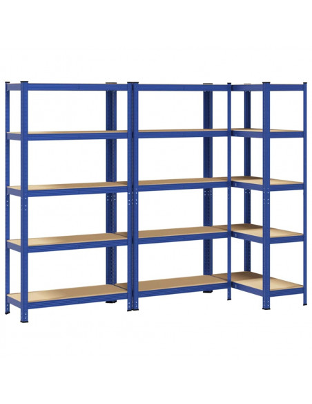 Mensole Portaoggetti 5 Strati 3pz Blu Acciaio Legno Multistrato