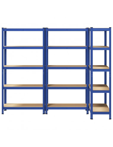 Mensole Portaoggetti 5 Strati 3pz Blu Acciaio Legno Multistrato