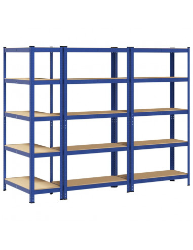 Mensole Portaoggetti 5 Strati 3pz Blu Acciaio Legno Multistrato