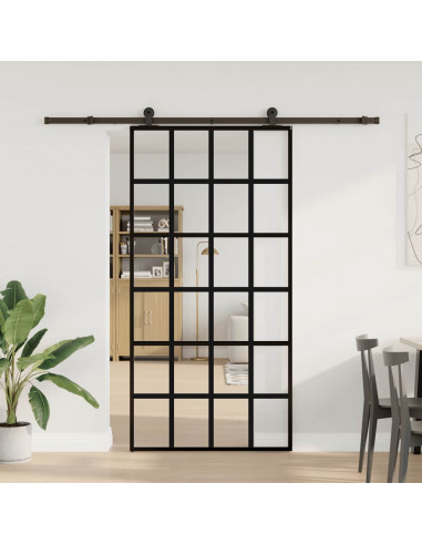 Porta Scorrevole con Ferramenta 102x205 cm Vetro ESG Alluminio