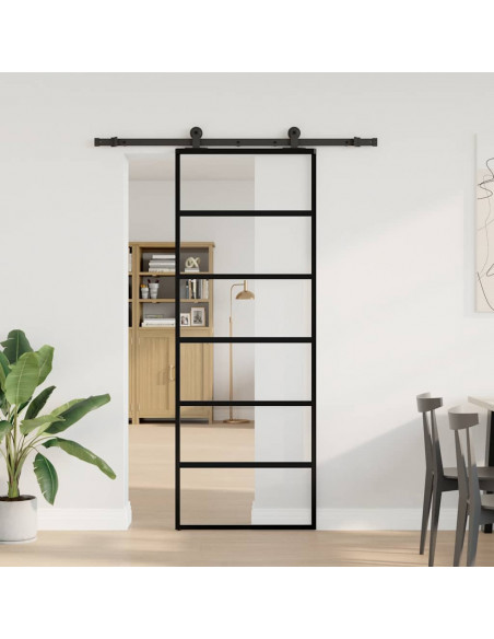 Porta Scorrevole con Ferramenta 76x205cm Vetro ESG Alluminio