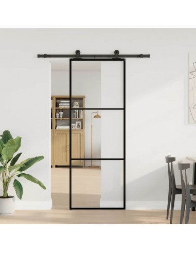 Porta Scorrevole con Ferramenta 76x205cm Vetro ESG Alluminio