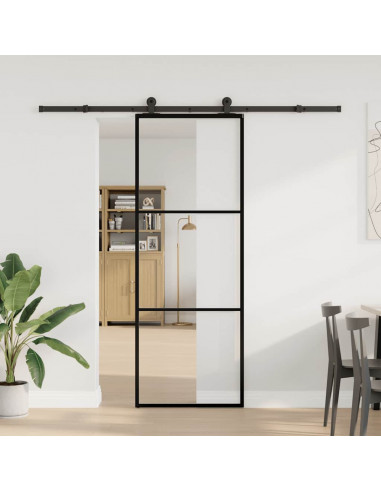 Porta Scorrevole con Ferramenta 76x205cm Vetro ESG Alluminio