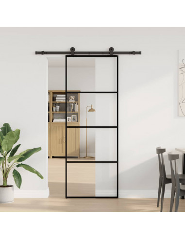Porta Scorrevole con Ferramenta 76x205cm Vetro ESG Alluminio