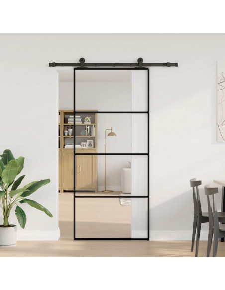 Porta Scorrevole con Ferramenta 90x205cm Vetro ESG Alluminio