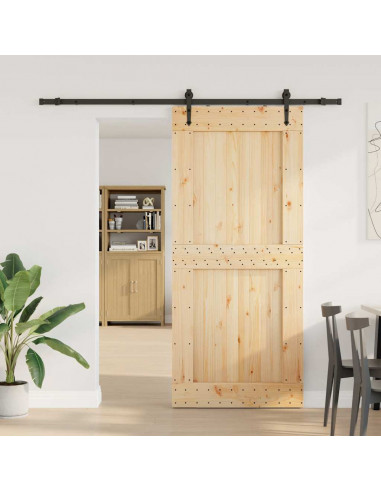 Porta Scorrevole con Set Hardware 100x210cm Legno Massello Pino