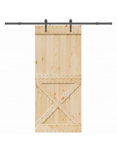 Porta Scorrevole con Set Hardware 100x210cm Legno Massello Pino