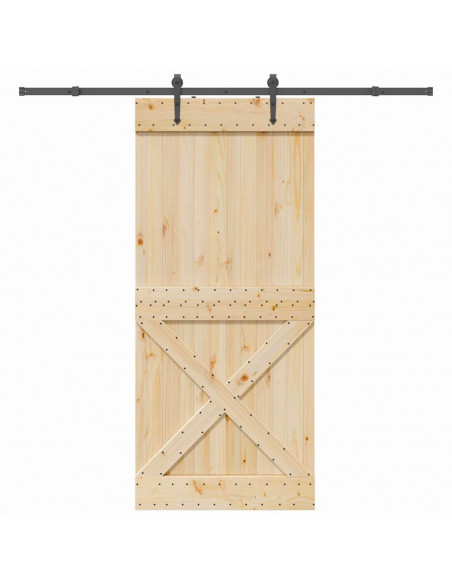 Porta Scorrevole con Set Hardware 100x210cm Legno Massello Pino