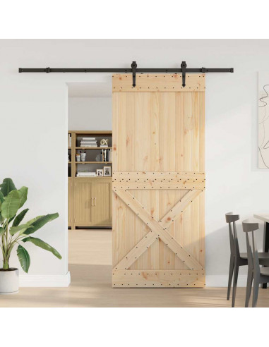 Porta Scorrevole con Set Hardware 100x210cm Legno Massello Pino