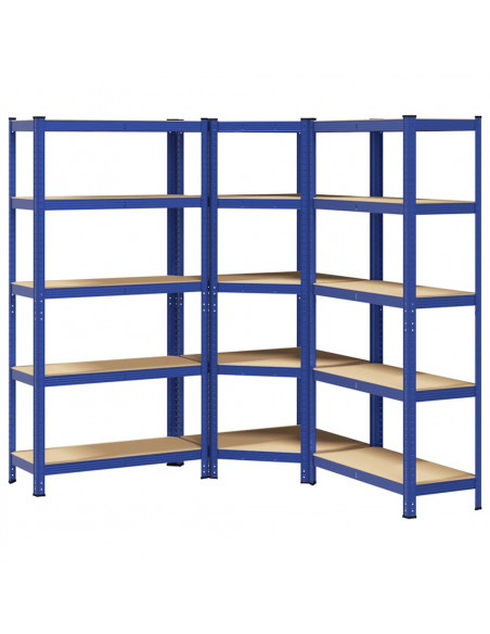 Scaffali a 5 Ripiani 3 pz Blu in Acciaio e Legno Multistrato