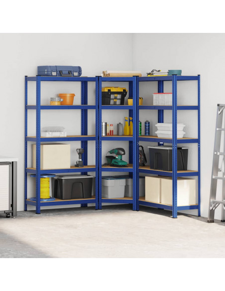 Scaffali a 5 Ripiani 3 pz Blu in Acciaio e Legno Multistrato