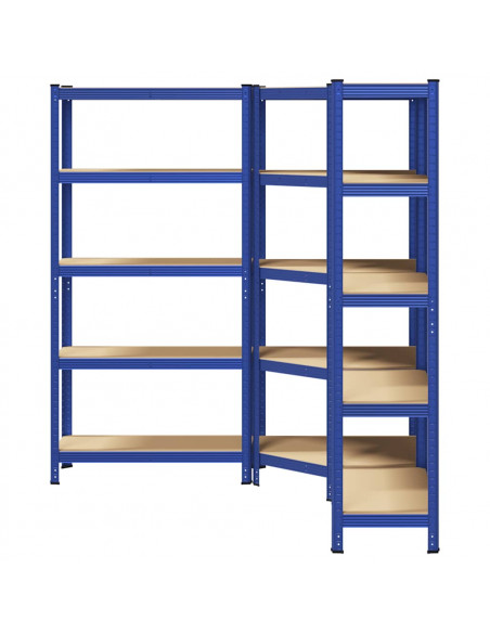 Scaffali a 5 Ripiani 3 pz Blu in Acciaio e Legno Multistrato