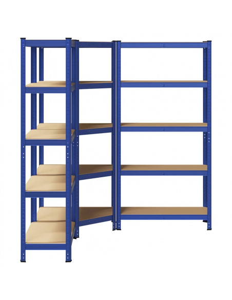 Scaffali a 5 Ripiani 3 pz Blu in Acciaio e Legno Multistrato