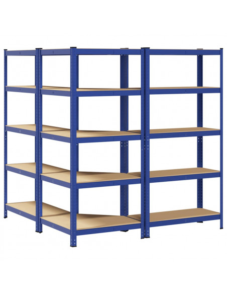 Scaffali a 5 Ripiani 3 pz Blu in Acciaio e Legno Multistrato