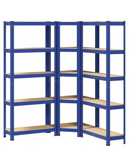 Scaffali a 5 Ripiani 3 pz Blu in Acciaio e Legno Multistrato