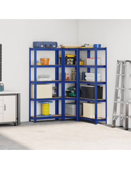Scaffali a 5 Ripiani 3 pz Blu in Acciaio e Legno Multistrato