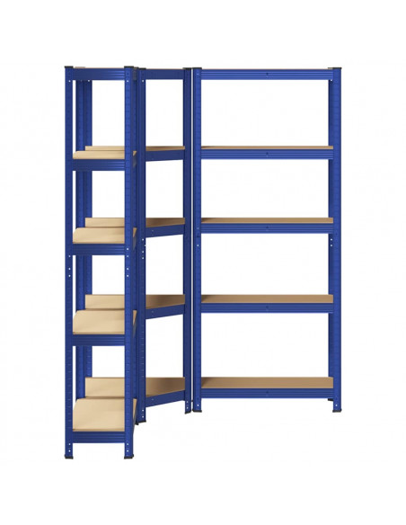 Scaffali a 5 Ripiani 3 pz Blu in Acciaio e Legno Multistrato