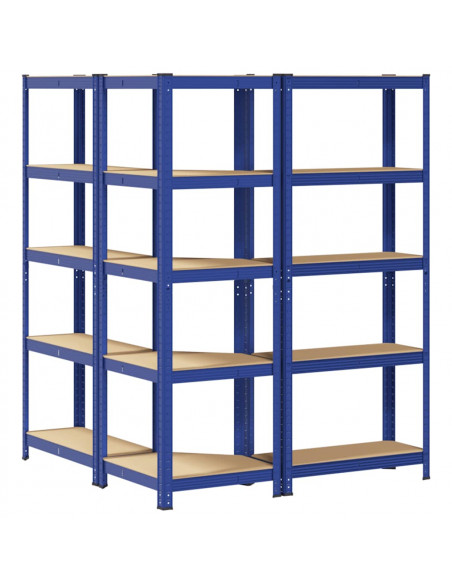 Scaffali a 5 Ripiani 3 pz Blu in Acciaio e Legno Multistrato