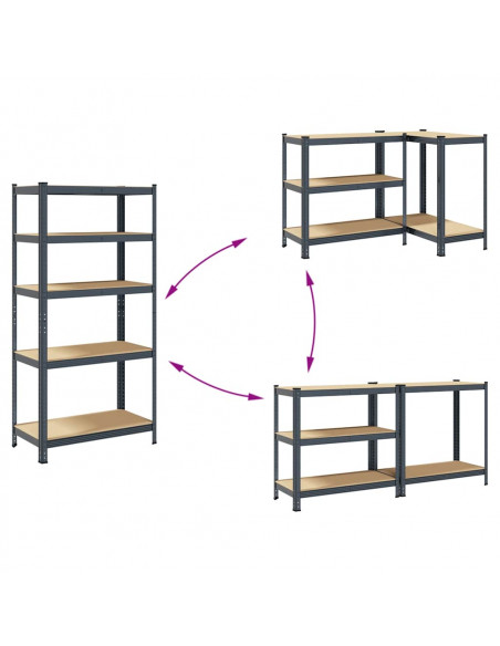 Scaffali Resistenti 5 Ripiani 2pz Antracite Acciaio&Multistrato